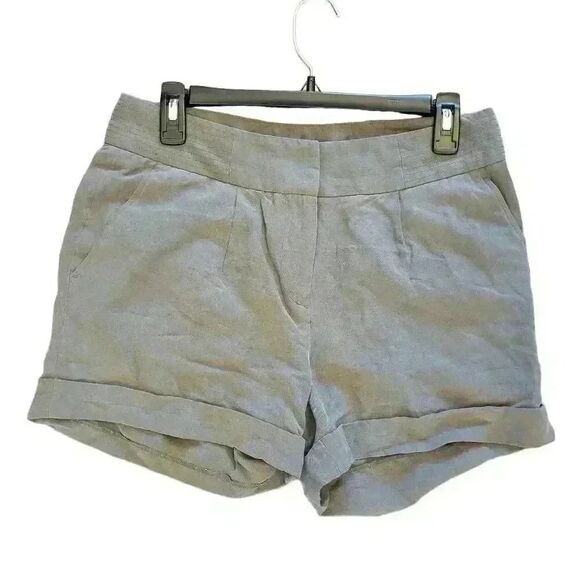 White + Warren Women's Gray Silk & Linen Cuffed Shorts w Pockets - Picture 1 of 7